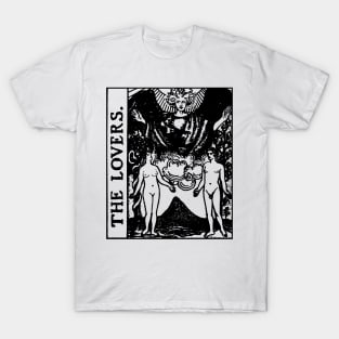 The Lovers Tarot Card Black and White T-Shirt